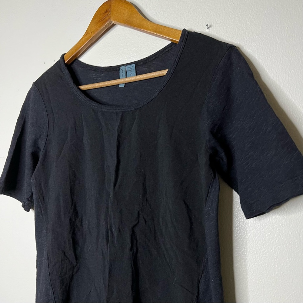 Anthropologie Left of Center Black Shirt Blouse XS High Low Cut Duel Fabric
